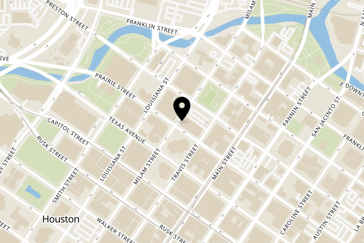 Map showing the location of Space City Birria on 415 Milam St in Houston
